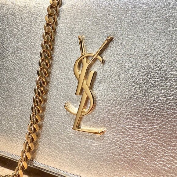 Saint Laurent Silver Metallic Kate Monogram Wallet On Chain Clutch - Picture 7 of 15